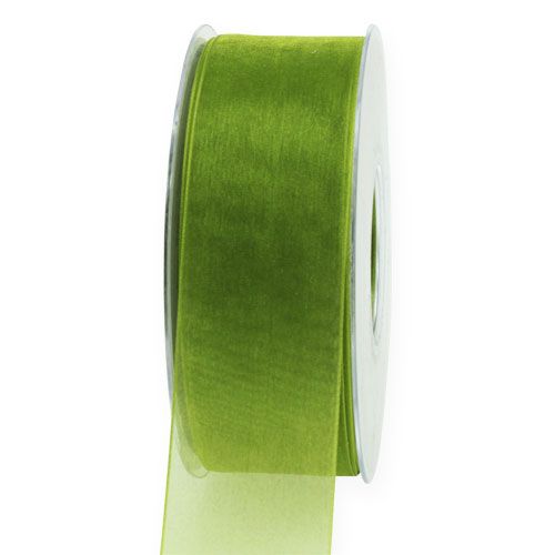 Floristik24 Organzová stuha zelená darčeková stuha tkaný okraj olivovozelená 40mm 50m