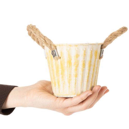 položky Vedro na kvetináč, kovový kvetináč s rúčkami, dekoratívny kvetináč, ružová/zelená/žltá, shabby chic, Ø12 cm, V10 cm, sada 3 kusov