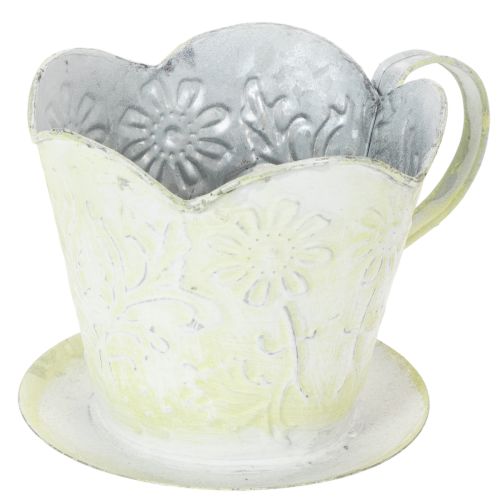 Floristik24 Kvetináč, ozdobný držiak na kávový filter, kovový pohár na sadenie, zeleno-biela kvetinová dekorácia, shabby chic, V11cm Ø11cm
