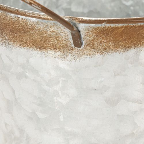 položky Kovový kvetináč, miska, kvetináč so striebornými rúčkami, povrchová úprava z zvetranej ocele, Ø18 cm V20 cm