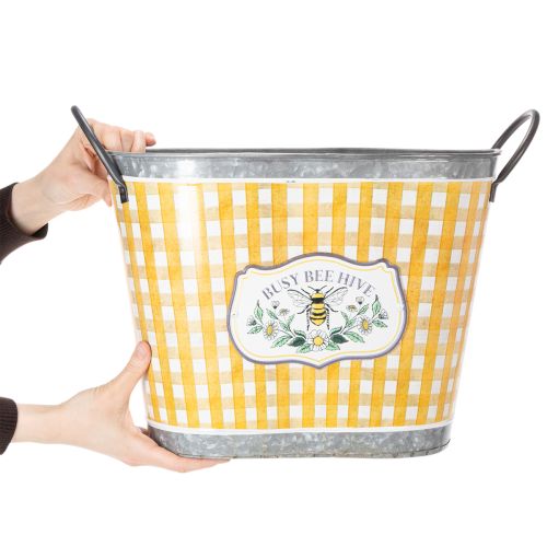 položky Oválny kvetináč s motívom včely, károvaný vzor, letná dekorácia, kvetináč, 38×24×29 cm