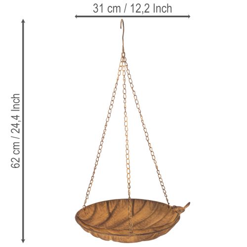 Dekoratívna závesná misa, záhradná dekorácia, hrdzavý vzhľad, Ø31cm, D62cm | Floristik24.sk