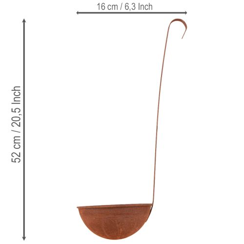 položky Závesný kvetináč, kuchynská dekorácia, naberačka, hrdzavá úprava, Ø16,5 cm, 2 kusy