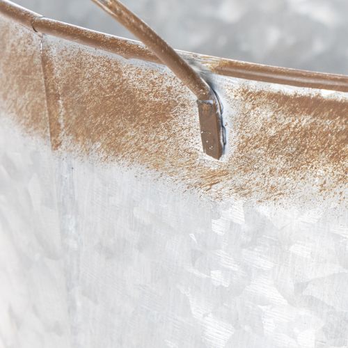 položky Kvetináč s rúčkami, ozdobná miska s hrdzavou úpravou, strieborná kovová nádoba Ø26cm V25,5cm