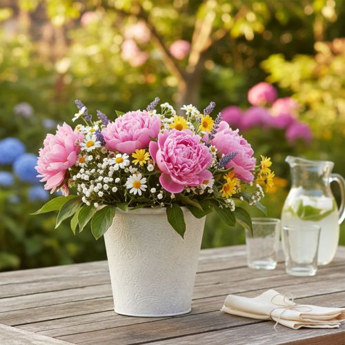 položky Kvetináč s ornamentmi, kvetináč, kovová nádoba, biely, Ø15,5 cm, V14,5 cm