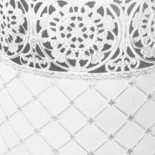 položky Kvetináč s čipkovaným vzorom, kovová nádoba, dekoratívne vedro, biela, strieborná, shabby chic, V28/25,5/23,5 cm, Ø29,5/25,5/20 cm, sada 3 kusov