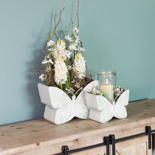 Floristik24 Kovový kvetináč Butterfly zelený 22,5/30 cm Sada 2 ks