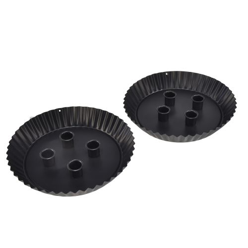 položky Kovový svietnik v tvare torty – Čierny, Ø 24 cm – Elegantná stolová dekorácia pre 4 sviečky – 2 kusy
