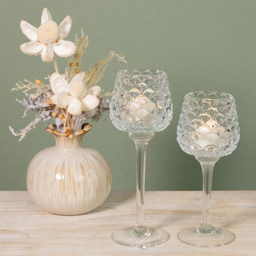 položky Svietnik na čajové sviečky zo skla s podstavcom V19,5/22,5 cm, sada 2 kusov