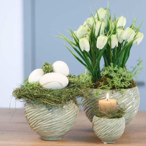 položky Kvetináč dekoratívna miska keramická v zelenej farbe Ø15cm V11cm 2ks