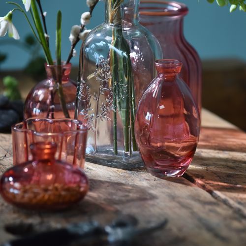 položky Váza cibuľovité mini vázy sklo tónované ružové Ø7cm V12cm 6 ks