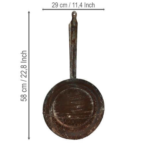 položky Kovová nástenná dekorácia, ozdobný košík, hrdzavo sfarbená ozdobná panvica, hnedá, V58 cm
