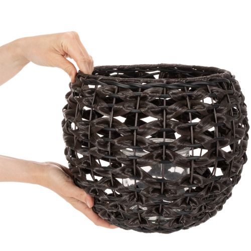 Pletený držiak na čajové sviečky, čierny a hnedý, letná dekorácia, Ø31cm V25cm | Floristik24.sk