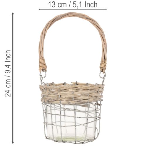 Závesná lampiónová dekorácia, kov, sklo, vŕba, Ø13cm V12cm, 2 kusy | Floristik24.sk