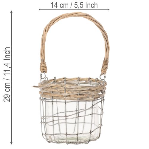 Závesný lampión, sklo, kov, vŕba, Ø14,5 cm, 2 kusy | Floristik24.sk