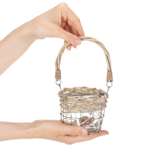 Držiak na čajové sviečky, sklo, kov, vŕbové prútie, Ø10,5 cm, 3 kusy | Floristik24.sk