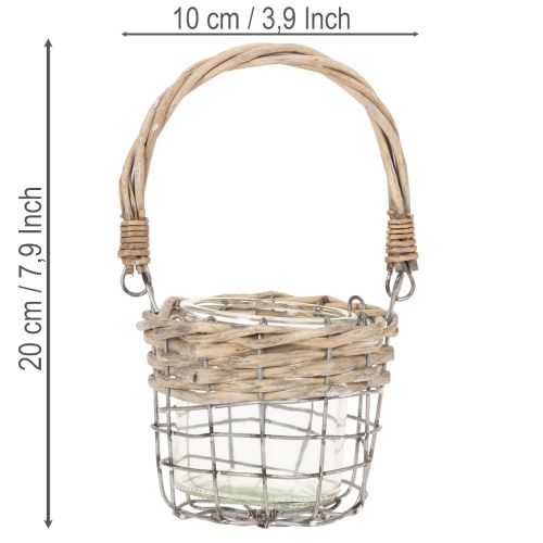 Držiak na čajové sviečky, sklo, kov, vŕbové prútie, Ø10,5 cm, 3 kusy | Floristik24.sk