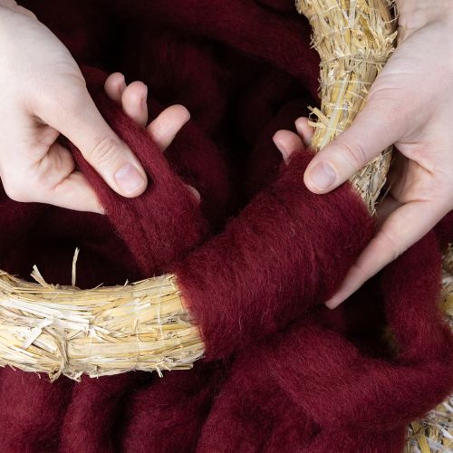 položky Vlnená šnúra, dekoračná vlna, tmavočervená, 10 m vlnená stuha na kvetinárstvo a remeslá