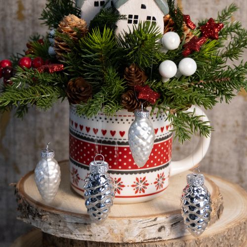 položky Zmes sklenených kornútkov strieborných 5cm 14 ks