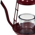 Floristik24 Svietnik na čajovú sviečku sklenený lampáš čajník červený Ø13cm V22cm