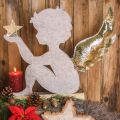 Floristik24 Vývesný vianočný anjel na brezovom kmeni filc krémový, zlatý V46cm