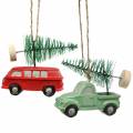 Floristik24 Vianočná ozdoba na stromček auto s jedľou červená/zelená 2ks
