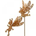 Floristik24 Kvetinová zátka včielka, hrdzavá dekorácia, ozdobná zátka patina L31/32cm 6ks