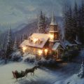 Floristik24 LED nástenná maľba zimná krajina s kostolom 38×28cm Na batériu