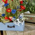 Floristik24 Kvetinová zátka motýľ, záhradná dekorácia kovová, zátka na rastliny shabby chic biela, strieborná L51cm 3ks