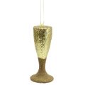 Floristik24 Vešiak pohár na šampanské svetlo zlaté trblietky 15cm Silvester a Vianoce