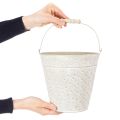 Dekoratívne vedro, bielené, s rúčkou, Ø20,5 cm, kovová dekorácia kvetináča | Floristik24.sk