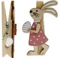 Floristik24 Deko klipy králiky Veľkonočné zajačiky ružové, biele drevo Veľkonočná dekorácia 4 kusy