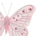 Floristik24 Deco motýlik ružový so sľudou 10,5cm 3ks