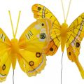 Floristik24 Deco motýle žlté perie motýlik na drôte 7,5cm 6ks
