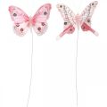Floristik24 Deco motýle Motýľ z ružového pierka na drôte 7,5cm 6ks