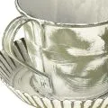 Dekoratívny kovový hrnček bielo umývaný antický Ø9cm V8cm 2ks | Floristik24.sk