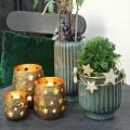 Floristik24 Dekoračná váza, kvetinová dekorácia, stolová dekorácia, váza z keramického ryhovaného zeleného, hnedého Ø15cm V30,5cm