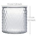 Floristik24 Dekoratívne sklo, lampáš s diamantovým vzorom, sklenená nádoba Ø15cm V15cm