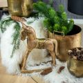 Floristik24 Deko hojdací koník z masívu vianočné prírodné, Zlaté 28×39×9,5cm
