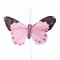 Floristik24 Deco motýlik na drôtenom pierku motýliky fialový/ružový 9,5cm 12ks