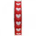 Floristik24 Ozdobná stuha srdiečka, svadobná dekorácia, stuha valentínska červená, biela 15mm 20m