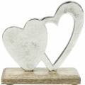 Floristik24 Dekoračné srdiečko strieborné, kovové srdiečko na mangovom dreve, Valentín, stolová dekorácia dvojité srdce