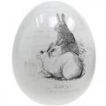 Floristik24 Keramické vajíčko, veľkonočná dekorácia, veľkonočné vajíčko so zajačikmi biele, čierne Ø10cm V12cm sada 2ks