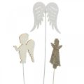 Floristik24 Adventný špunt anjel, krídla na prilepenie, drevený anjel, vianočná dekorácia príroda, biela, zlaté trblietky 18ks