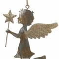 Floristik24 Deko anjel s čarovnou paličkou na zavesenie kov zlatý, strieborný 15,5cm × 9,5cm 3ks