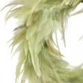 Floristik24 Ozdobný veniec z peria zelený Ø16cm venček z pravého peria jarná dekorácia