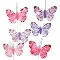 Floristik24 Motýľ z peria kovový drôt ružový, fialový 7cm 12 str