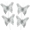 Floristik24 Motýľ perie biele so sľudou 7,5cm 4ks