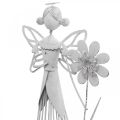 Floristik24 Jarná dekorácia, kvetinová víla ako lampáš, kovová dekorácia na stôl, škriatok s kvetom biely V32,5cm