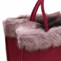 Floristik24 Plstená taška s kožušinovým okrajom tmavočervená 38 cm x 24 cm x 20 cm